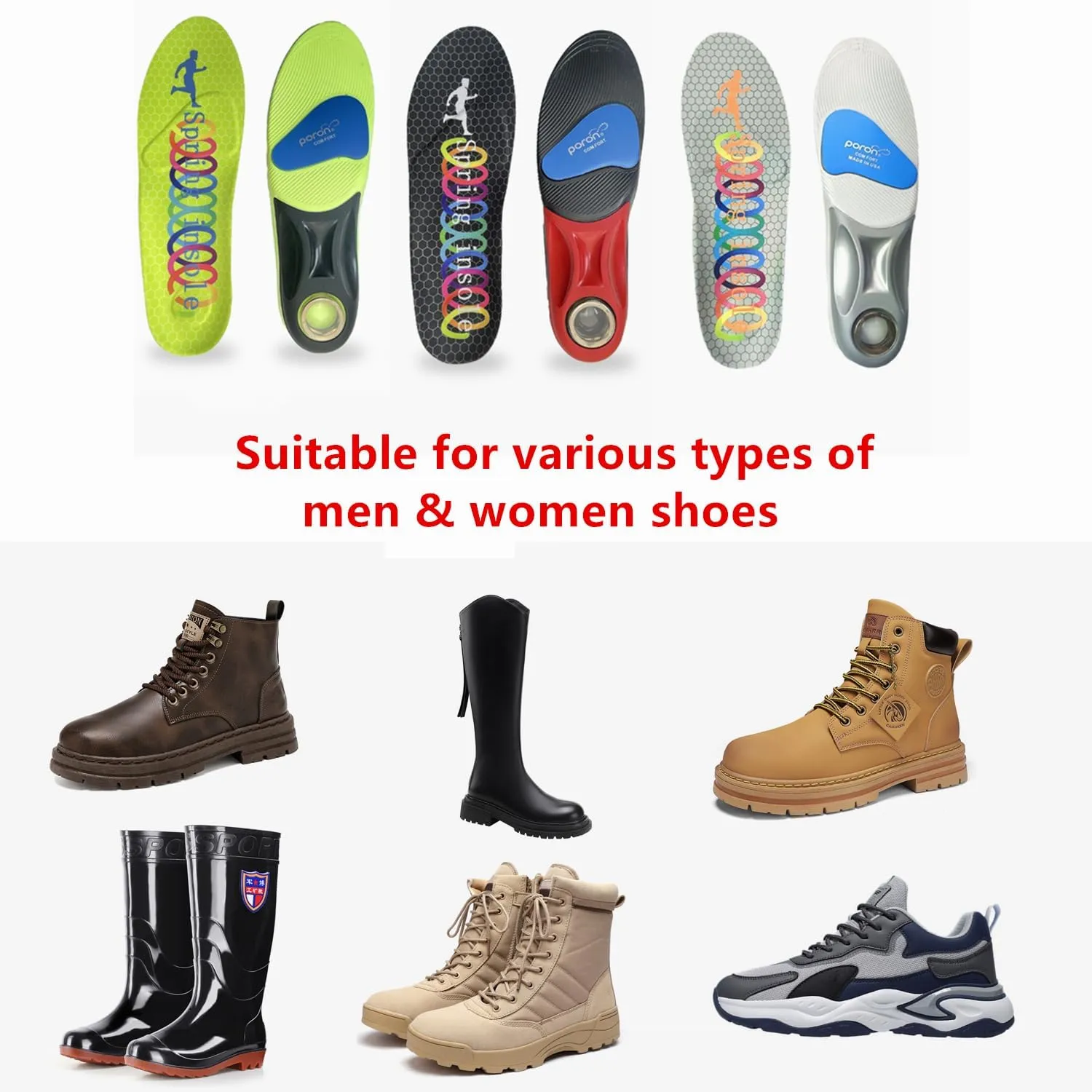 Springs with Airbag Sports Insoles for Men Women, Running Memory Foam Insoles for Shock Absorption, Plantar Fasciitis Arch Support Insoles (Green, Men 9-11/ Women 10-12-300mm)