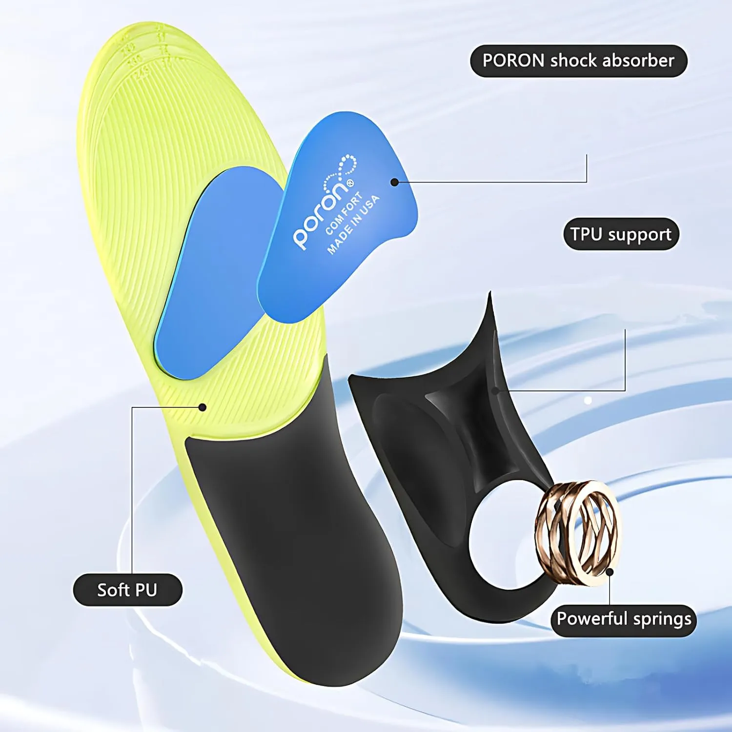 Springs with Airbag Sports Insoles for Men Women, Running Memory Foam Insoles for Shock Absorption, Plantar Fasciitis Arch Support Insoles (Green, Men 9-11/ Women 10-12-300mm)