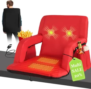 Stadium Seats for Bleachers-3 Heat Settings Backrest&Seat Cushion with Support, Portable Folding Stadium Chair with 6 Reclining, Storage Cup Holder for Football Games/Camping/Concerts (Heated, Red)