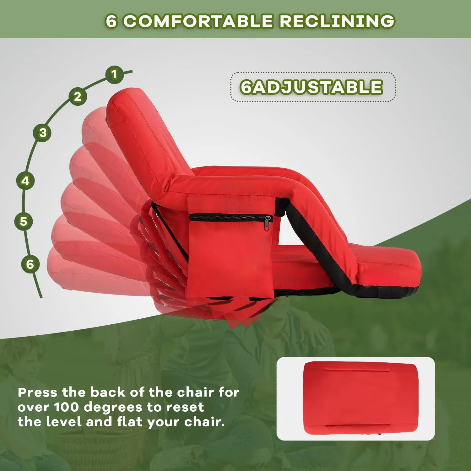 Stadium Seats for Bleachers-3 Heat Settings Backrest&Seat Cushion with Support, Portable Folding Stadium Chair with 6 Reclining, Storage Cup Holder for Football Games/Camping/Concerts (Heated, Red)