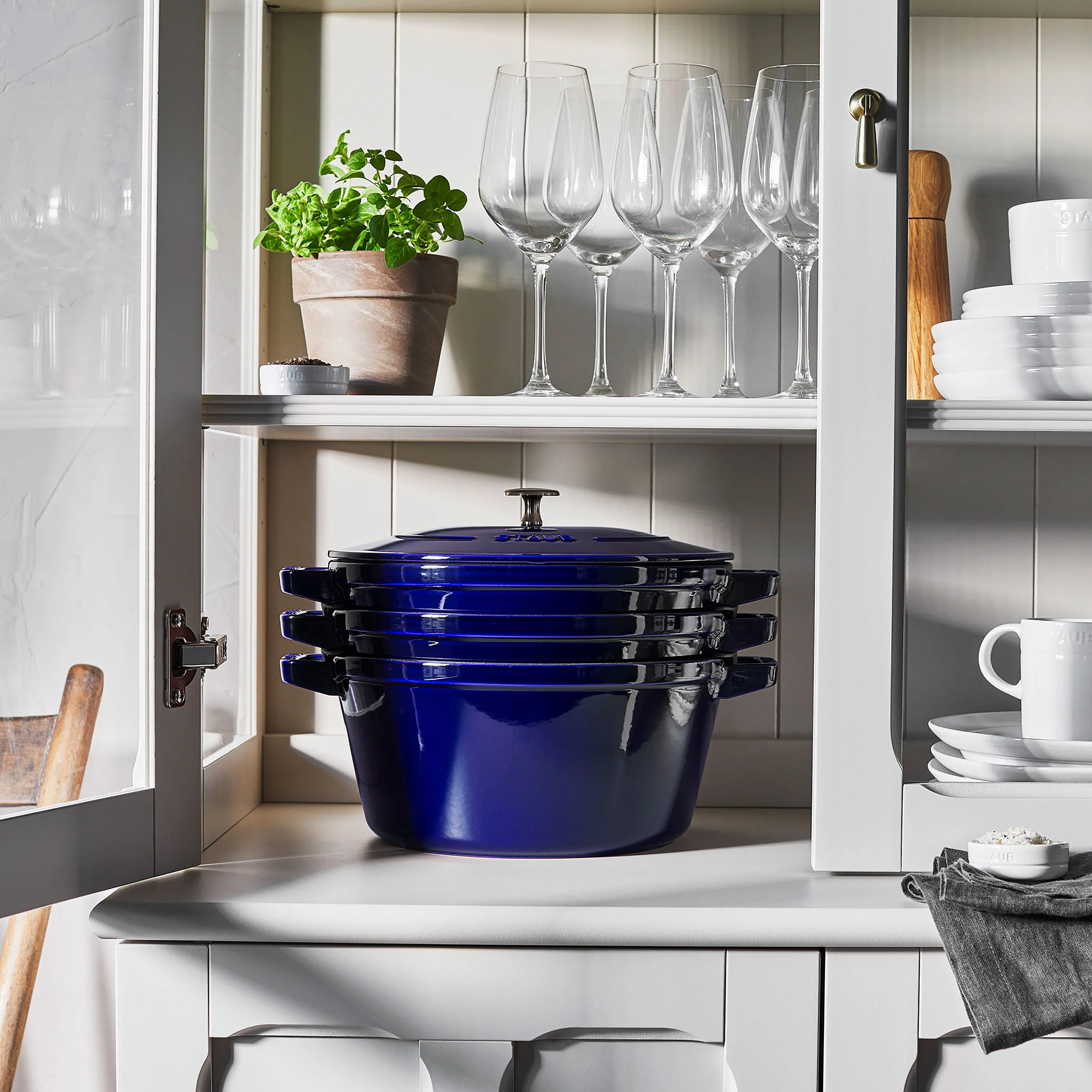 Staub 4 Piece Sapphire Blue Stackable Cast Iron Cookware Set