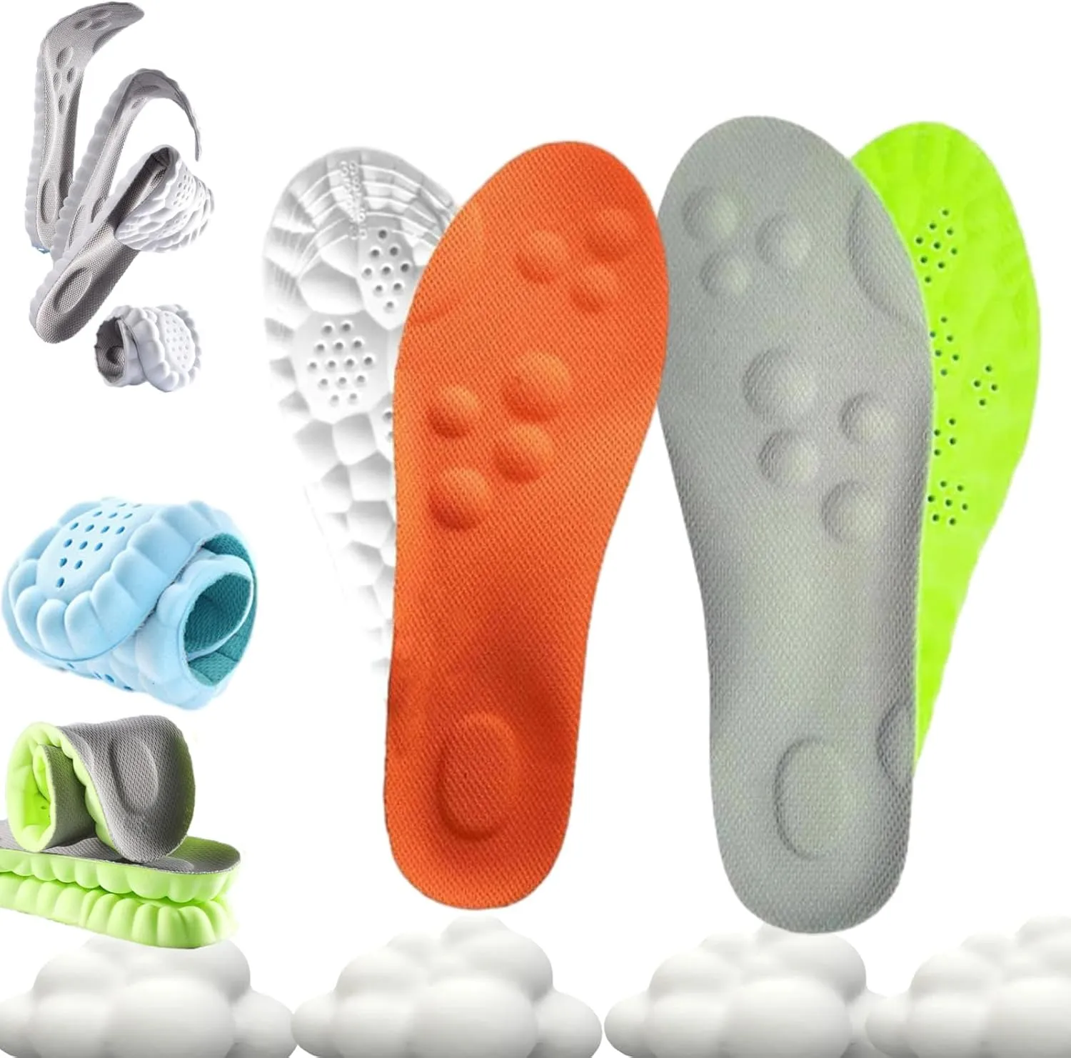 Steppers Insoles for Mens Women, Breathable Get Steppers Massage Insole, Comfort Memory Foam Steepers Insoles (Orange Green, Women 8-9 / Men 6.5-7.5)