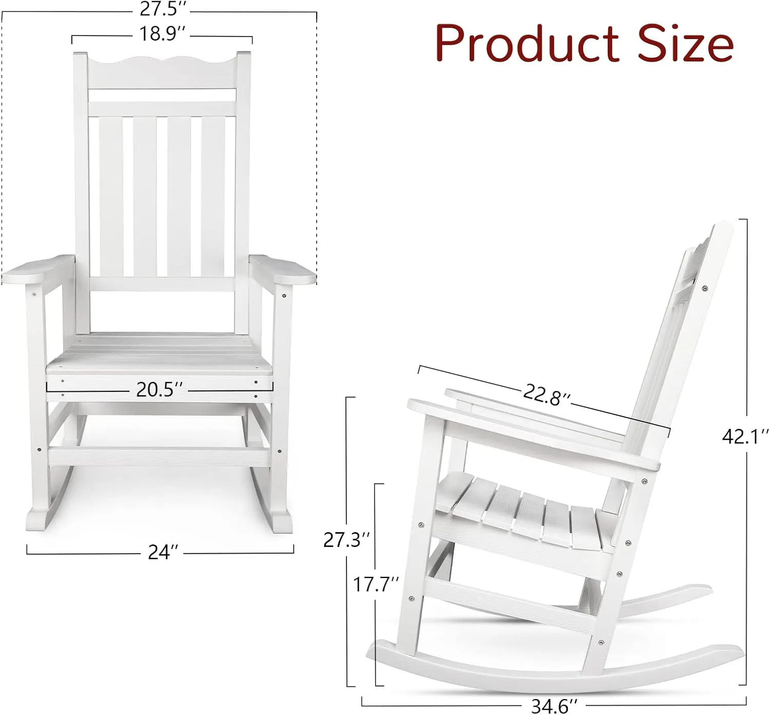 Stoog Set of 2 Outdoor Rocking Chairs, HIPS Plastic Porch Rocker with 400 lbs Weight Capacity, for Backyard, Fire Pit, Lawn, Garden and Indoor (White)
