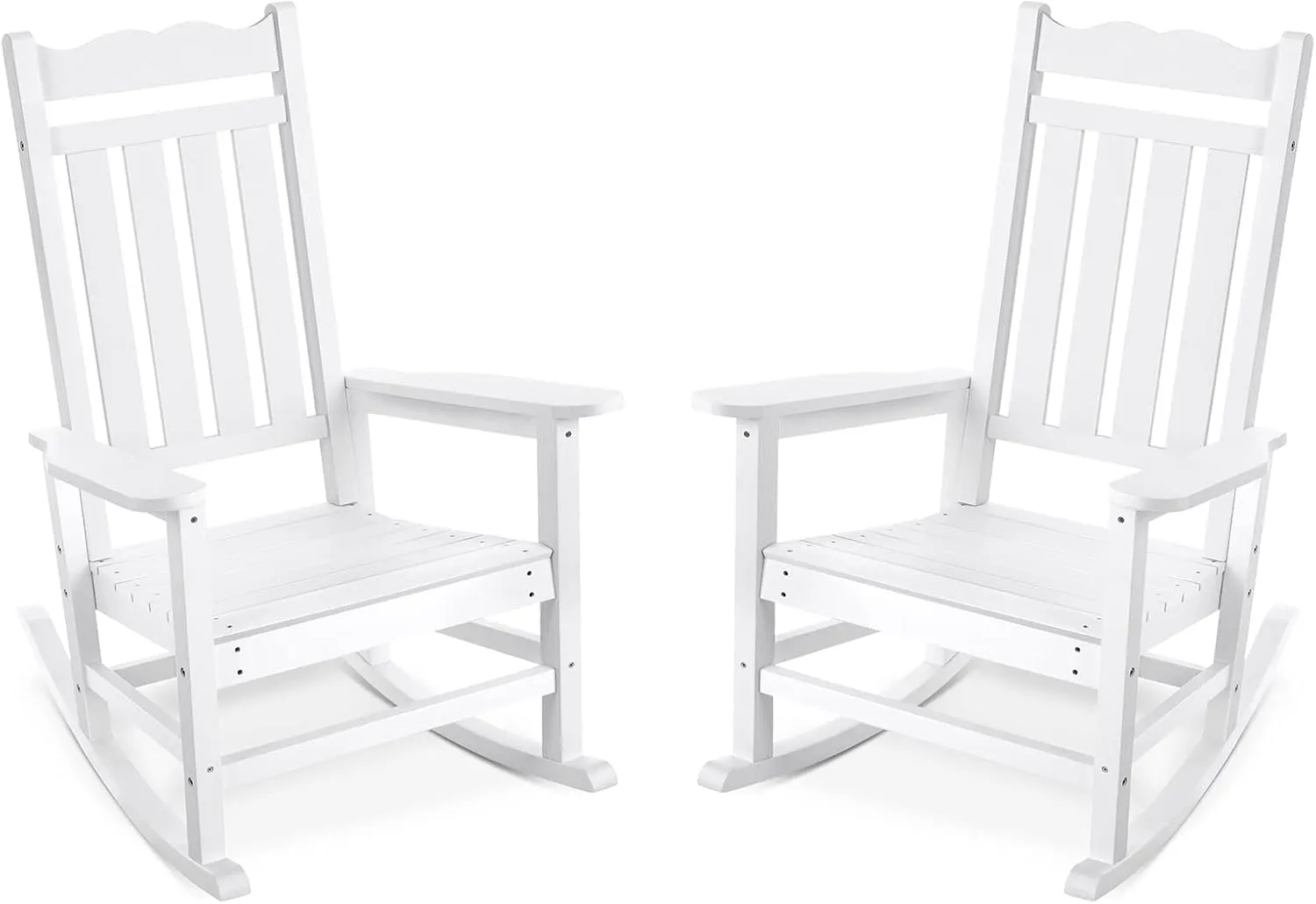 Stoog Set of 2 Outdoor Rocking Chairs, HIPS Plastic Porch Rocker with 400 lbs Weight Capacity, for Backyard, Fire Pit, Lawn, Garden and Indoor (White)