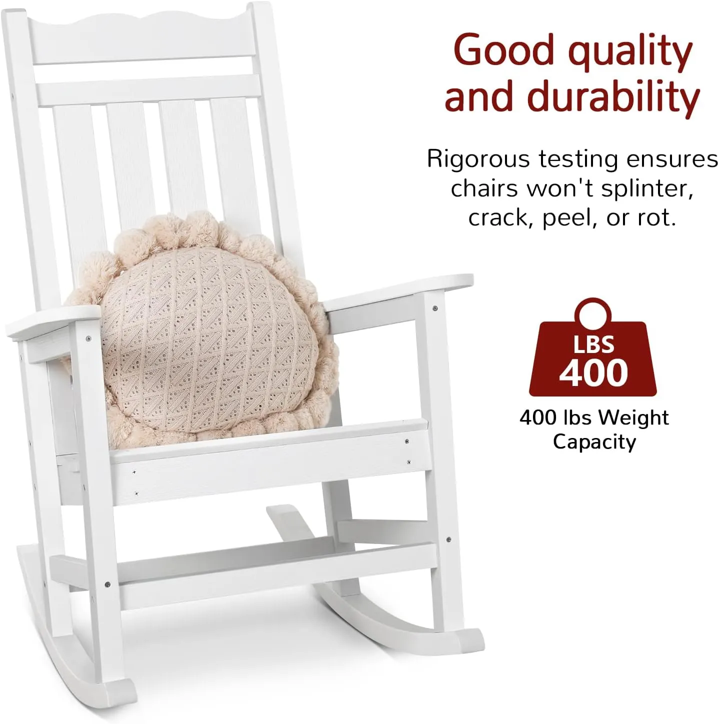Stoog Set of 2 Outdoor Rocking Chairs, HIPS Plastic Porch Rocker with 400 lbs Weight Capacity, for Backyard, Fire Pit, Lawn, Garden and Indoor (White)