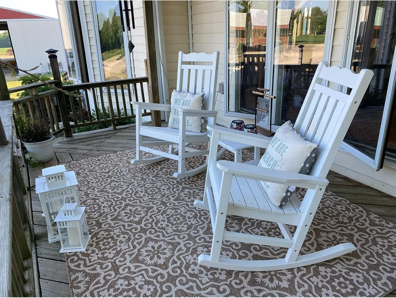 Stoog Set of 2 Outdoor Rocking Chairs, HIPS Plastic Porch Rocker with 400 lbs Weight Capacity, for Backyard, Fire Pit, Lawn, Garden and Indoor (White)