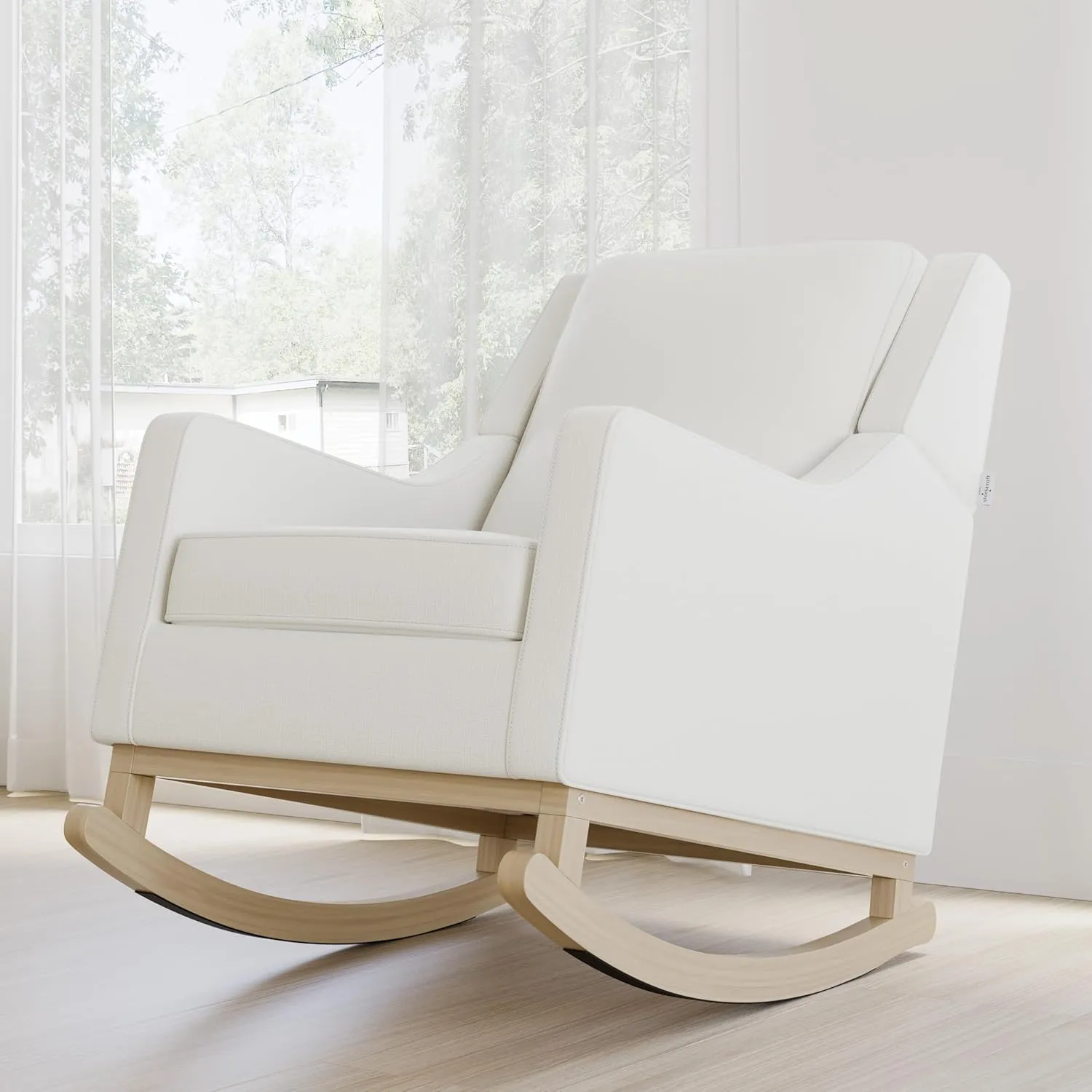 Storkcraft Pasadena Nursery Rocker (Ivory Basketweave with Driftwood) - Upholstered, Rocking Chair for Nursery, Gentle Rocking Motion, Solid Wood Base