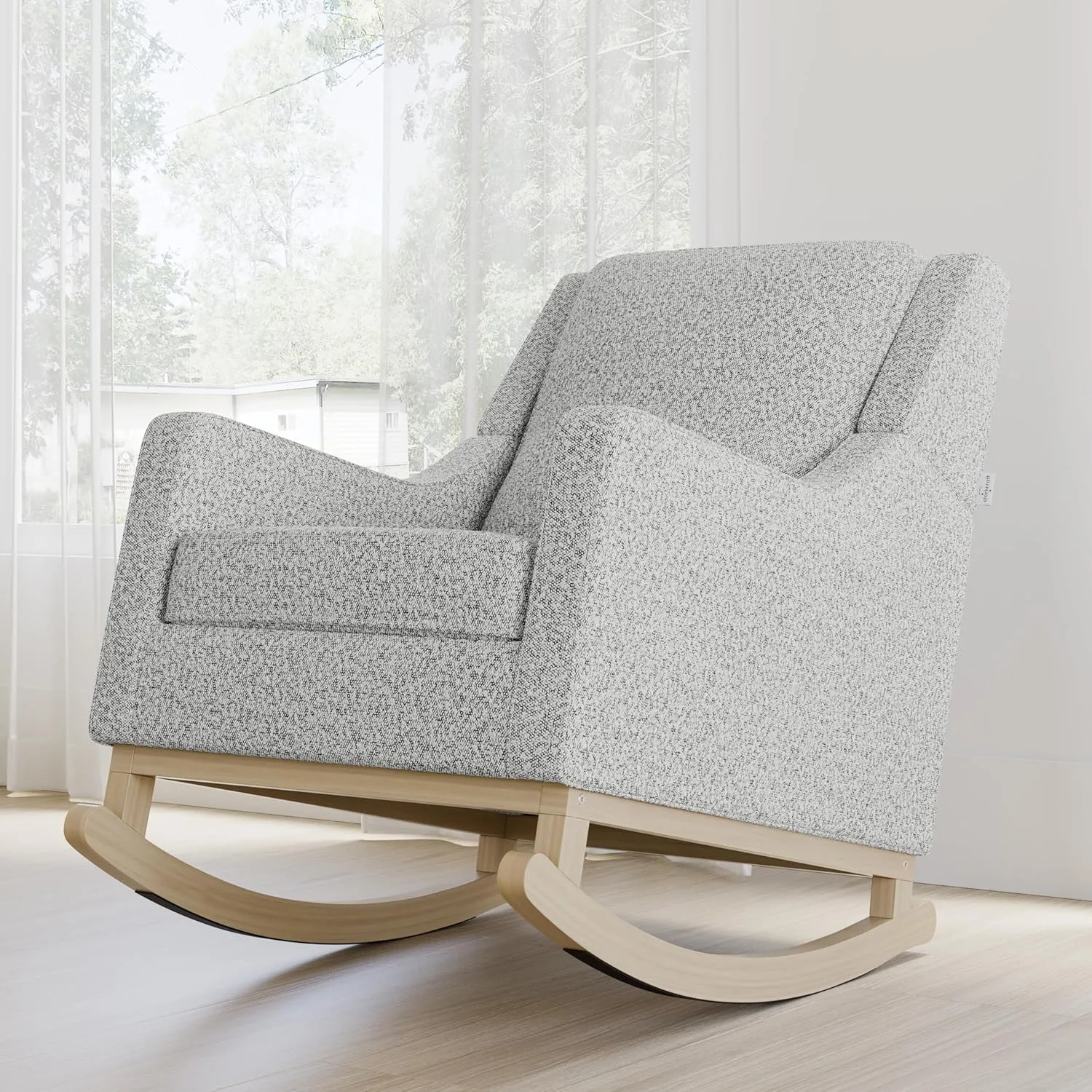 Storkcraft Pasadena Premium Upholstered Nursery Rocking Chair (Salt & Pepper Boucle with Driftwood Base) – Stylish Nursery Rocking Chair with Solid Wood Base, Premium Fabric