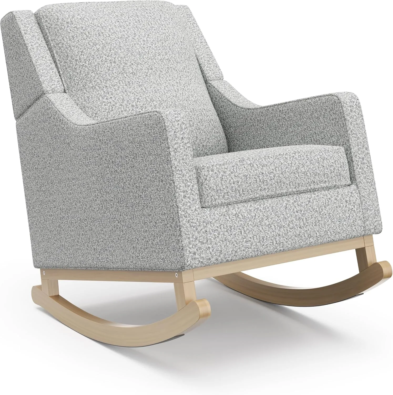 Storkcraft Pasadena Premium Upholstered Nursery Rocking Chair (Salt & Pepper Boucle with Driftwood Base) – Stylish Nursery Rocking Chair with Solid Wood Base, Premium Fabric