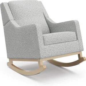 Storkcraft Pasadena Premium Upholstered Nursery Rocking Chair (Salt & Pepper Boucle with Driftwood Base) – Stylish Nursery Rocking Chair with Solid Wood Base, Premium Fabric