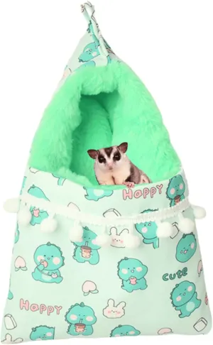 Sugar Gliders Sleeping Pouch Bag Small Pet Faux Rabbit Velvet Hanging Warm Comfortable Nest Bed for Small Animals Squirrels Marmosets Rats Hamster (Green)