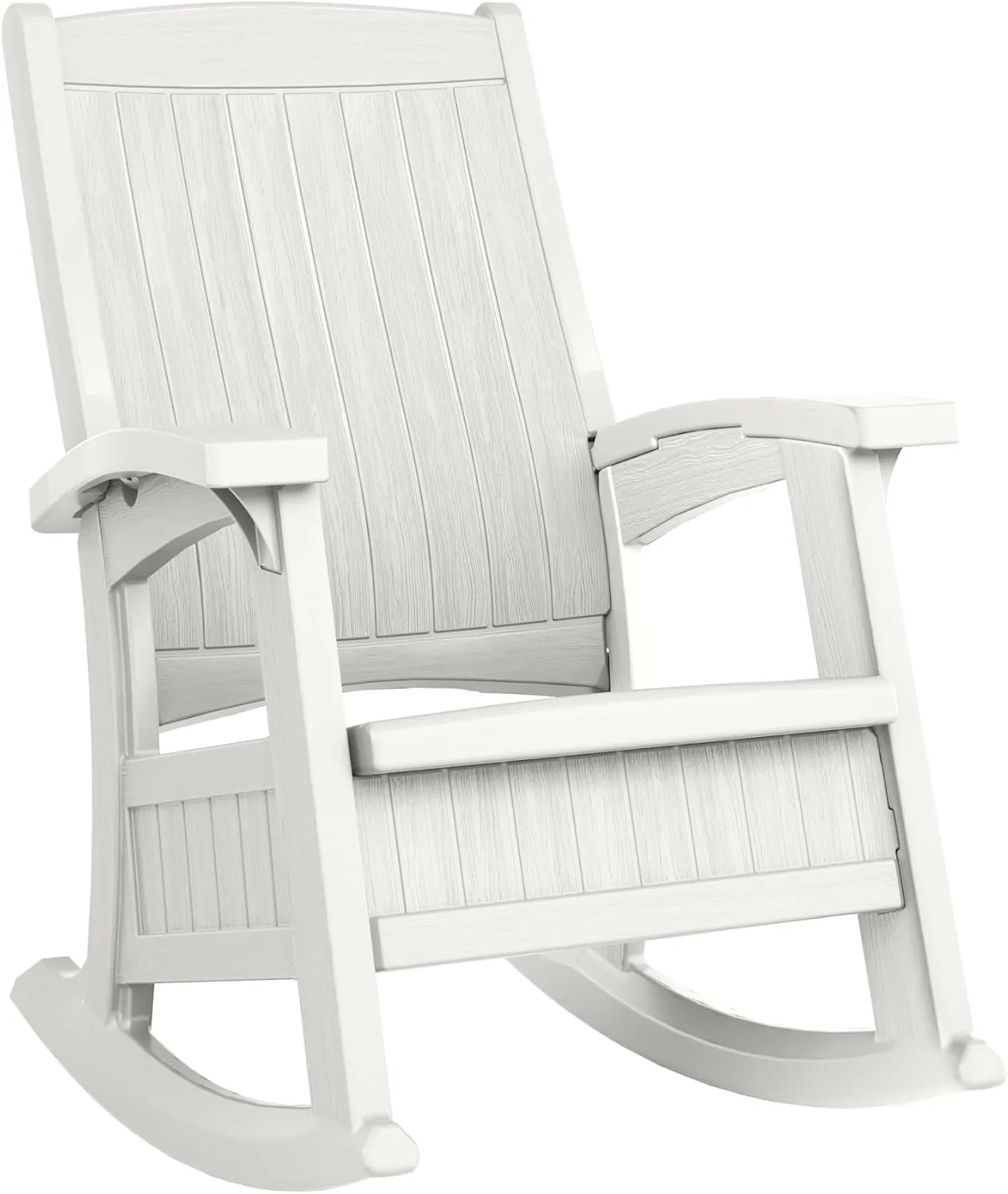 Suncast Outdoor Patio Rocking Chair with 7 Gal. of Under-Seat Storage, Stylish Faux Wood Outdoor Rocker for Patios, Ice Cube
