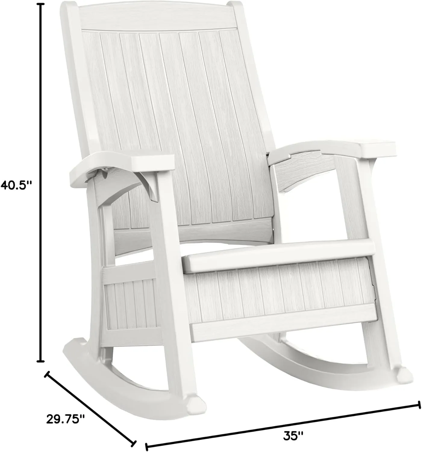 Suncast Outdoor Patio Rocking Chair with 7 Gal. of Under-Seat Storage, Stylish Faux Wood Outdoor Rocker for Patios, Ice Cube