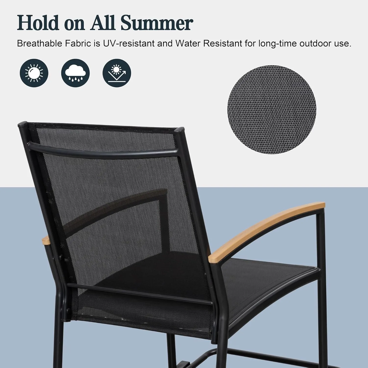 SUNLEI 3 Piece Patio Rocking Bistro Sets, Textilene Fabric Outdoor Furniture Set, Front Porch Breathable Rocker Chairs Conversation Set with Coffee Table for Lawn, Garden, Balcony, Poolside, Black