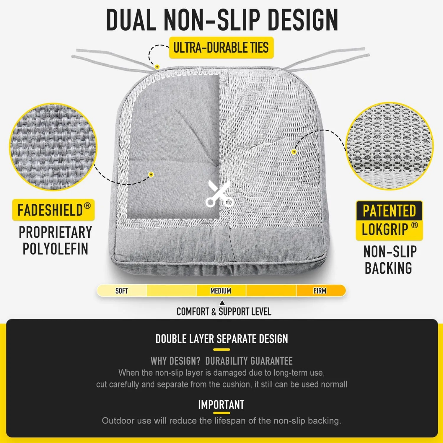 SUNROX Memory Foam Jumbo Rocking Chair Cushions, FadeShield Water Resistant Non Slip Durable Tufted Pads, Set of Seat & Back Cushion with Ties for Indoor/Outdoor Rocker, 2 Piece, Heather Grey