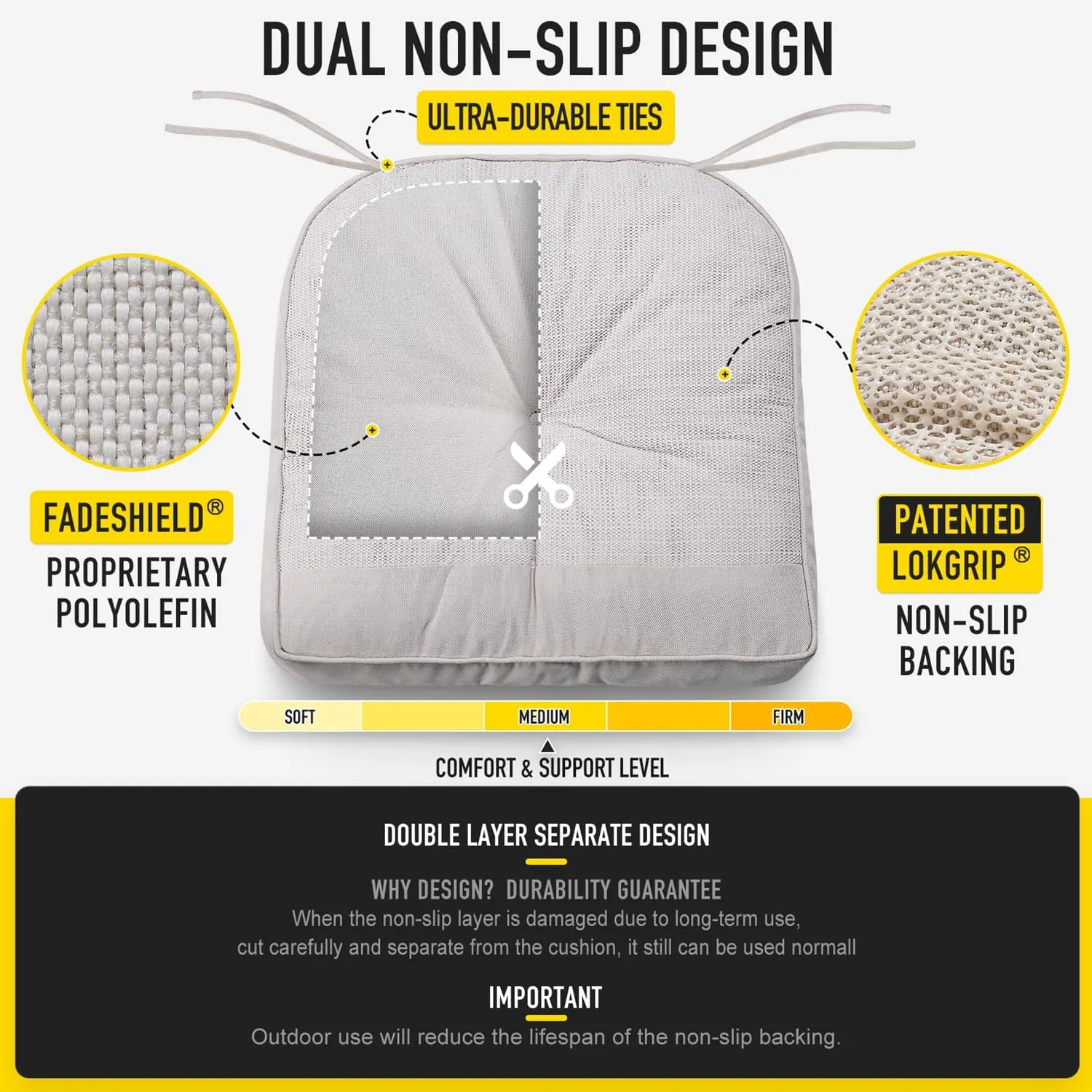 SUNROX Memory Foam Non Slip Rocking Chair Cushion, FadeShield Water Resistant Thicken Durable Tufted Pads, Set of Seat & Back Cushion with Ties for Indoor/Outdoor Rocker, 2 Piece, Cream