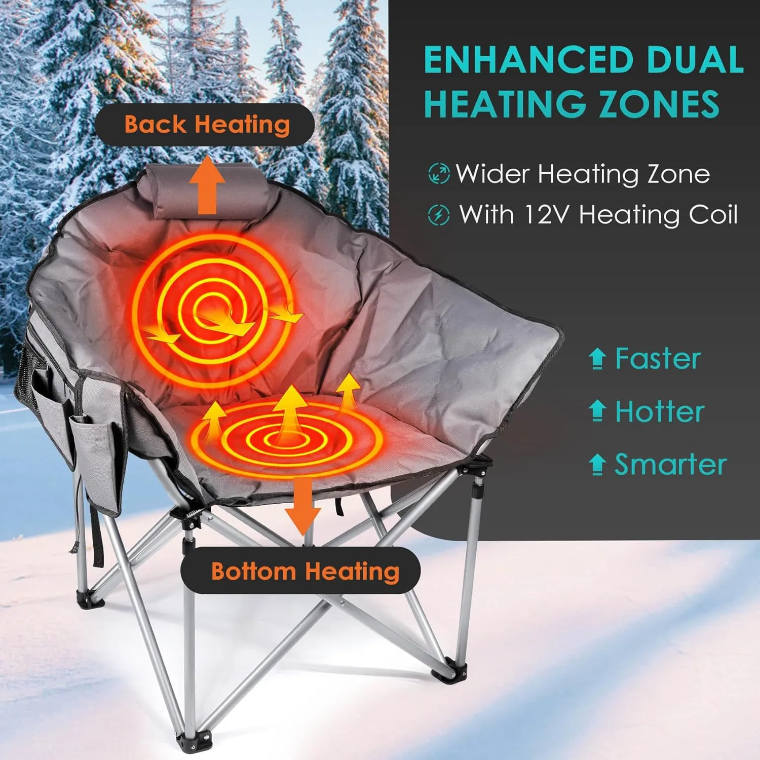 Suteck Heated Camping Chair, Oversized Outdoor Portable Heated Folding Chairs with 12V 20,000mAh Power Bank, Heated Foldable Chair Seat, Heating Chair for Outdoor Sports Camping Patio, 650lbs