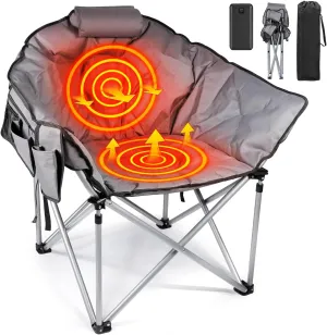 Suteck Heated Camping Chair, Oversized Outdoor Portable Heated Folding Chairs with 12V 20,000mAh Power Bank, Heated Foldable Chair Seat, Heating Chair for Outdoor Sports Camping Patio, 650lbs