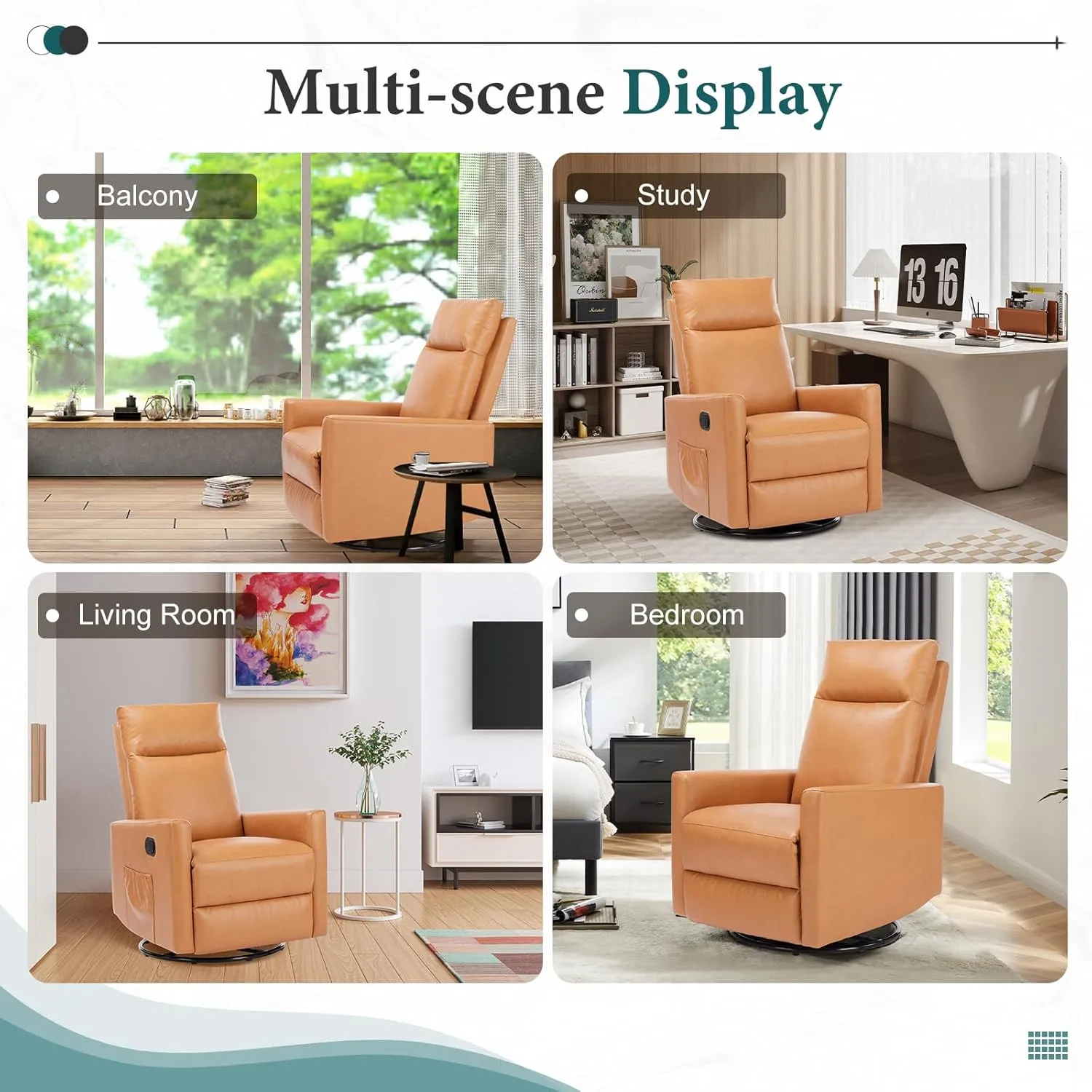 Sweetcrispy Recliner Chair, 360 Swivel Rocker Chair for Adults, Glider Rocker Recliners, Nursery Chairs for Living Room, High Back, Upholstered Deep Seat,Brown