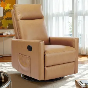 Sweetcrispy Recliner Chair, 360 Swivel Rocker Chair for Adults, Glider Rocker Recliners, Nursery Chairs for Living Room, High Back, Upholstered Deep Seat,Brown