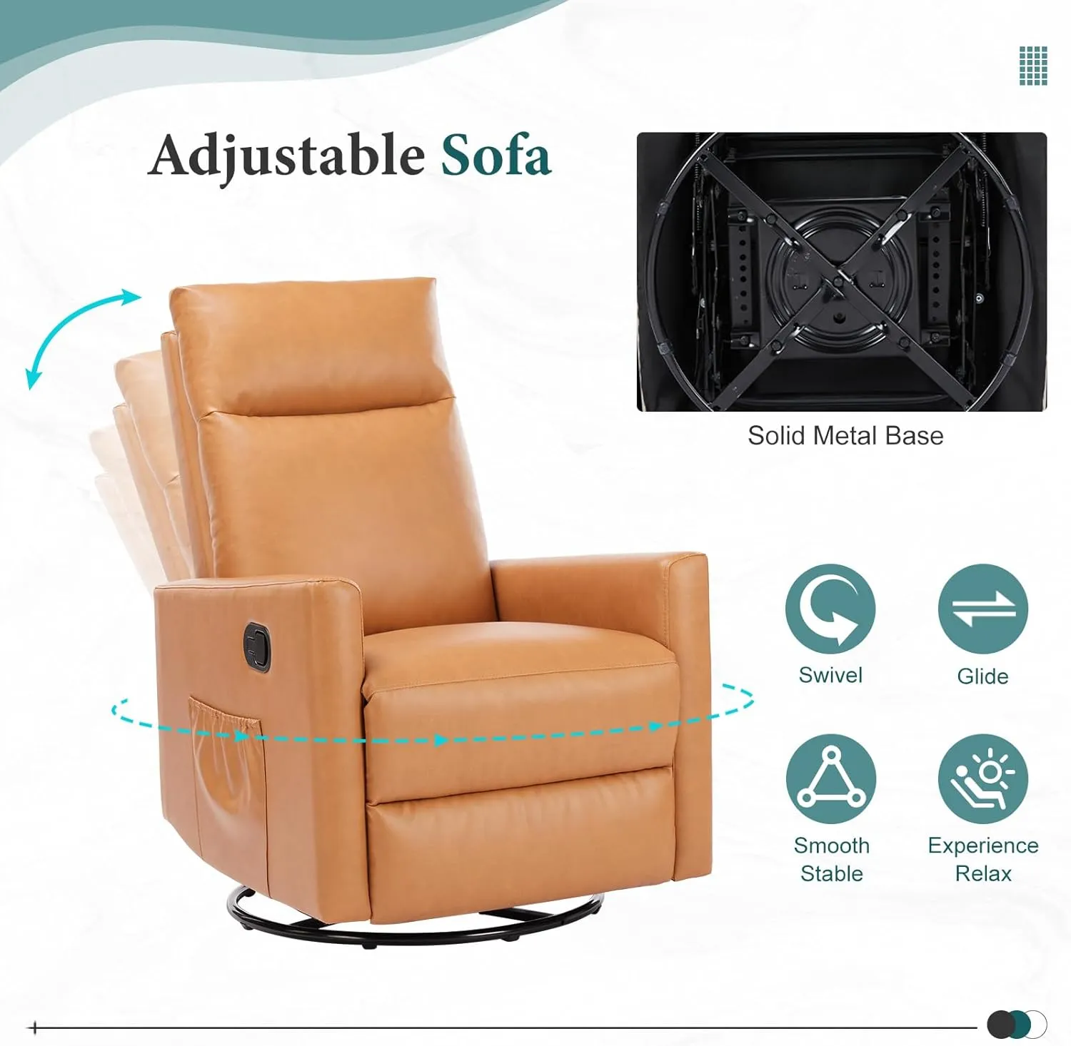 Sweetcrispy Recliner Chair, 360 Swivel Rocker Chair for Adults, Glider Rocker Recliners, Nursery Chairs for Living Room, High Back, Upholstered Deep Seat,Brown