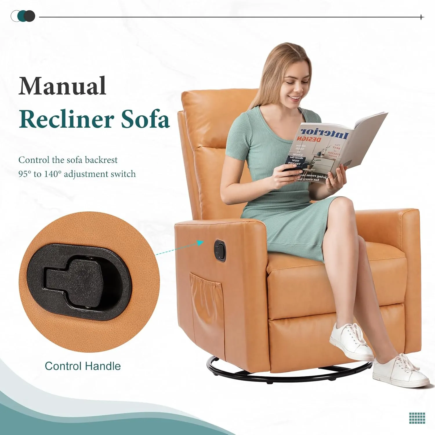 Sweetcrispy Recliner Chair, 360 Swivel Rocker Chair for Adults, Glider Rocker Recliners, Nursery Chairs for Living Room, High Back, Upholstered Deep Seat,Brown