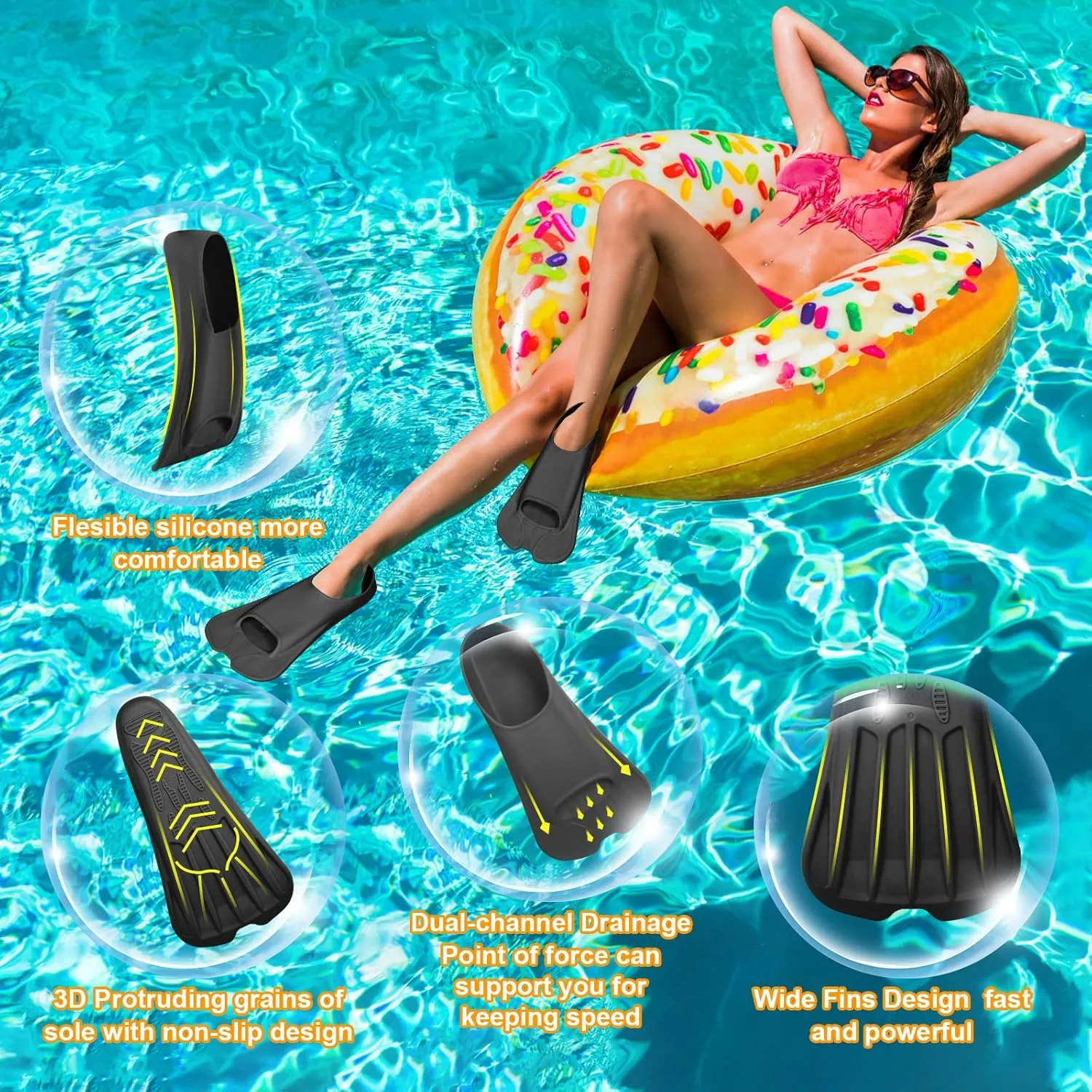 Swim Fins, Happyouth Swim Training Fins Short Fins Silicone Swim Flippers Swimming Fins with Mesh Bag for Lap Swimming Kids Adult Men Women