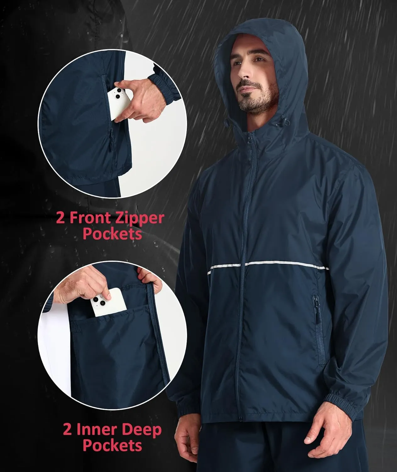 SWISSWELL Men's Rain Jacket Windbreaker Packable,Lightweight Golf Rain Coat Inner Pocket for Camping Hiking Cycling