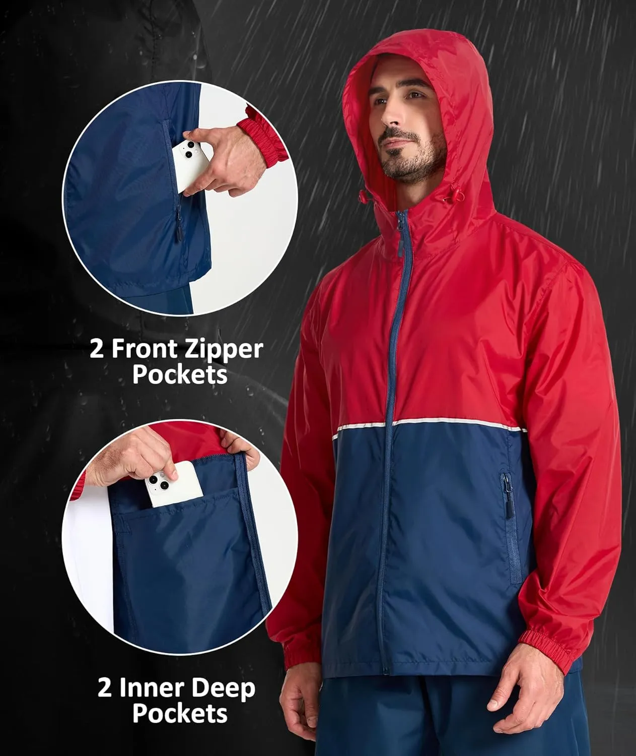 SWISSWELL Men's Rain Jacket Windbreaker Packable,Lightweight Golf Rain Coat Inner Pocket for Camping Hiking Cycling