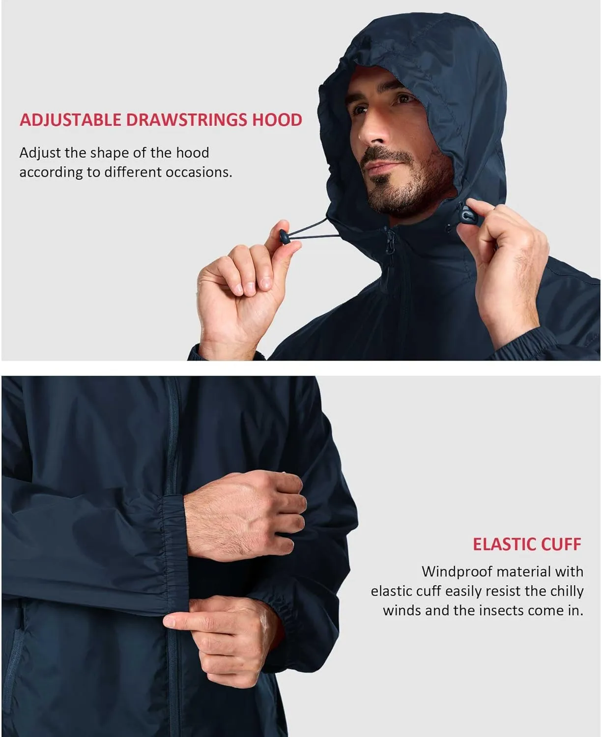 SWISSWELL Men's Rain Jacket Windbreaker Packable,Lightweight Golf Rain Coat Inner Pocket for Camping Hiking Cycling