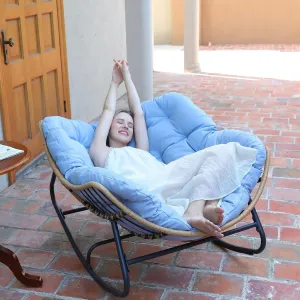 SWITTE Outdoor & Indoor Rocking Chair - Rattan Wicker Lounge Chair for Bedroom, Living Room, Porch, Garden, Lawn - Blue