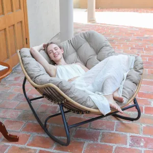 SWITTE Outdoor Patio Rocking Chair - Indoor Papasan & Lounge Rattan Wicker Modern Royal Chair for Bedroom, Living Room, Porch, Garden, Lawn - Beige