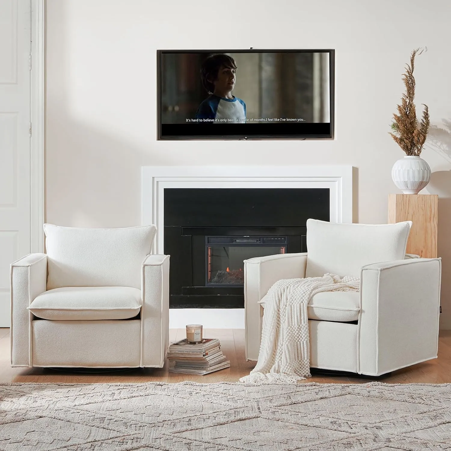 Swivel Accent Chair, 34 Inches Wide Upholstered Arm Chair with Plump Back Pillow, Modern Sofa Living Room Chair for Bedroom, Corner, Reading Nook-Beige