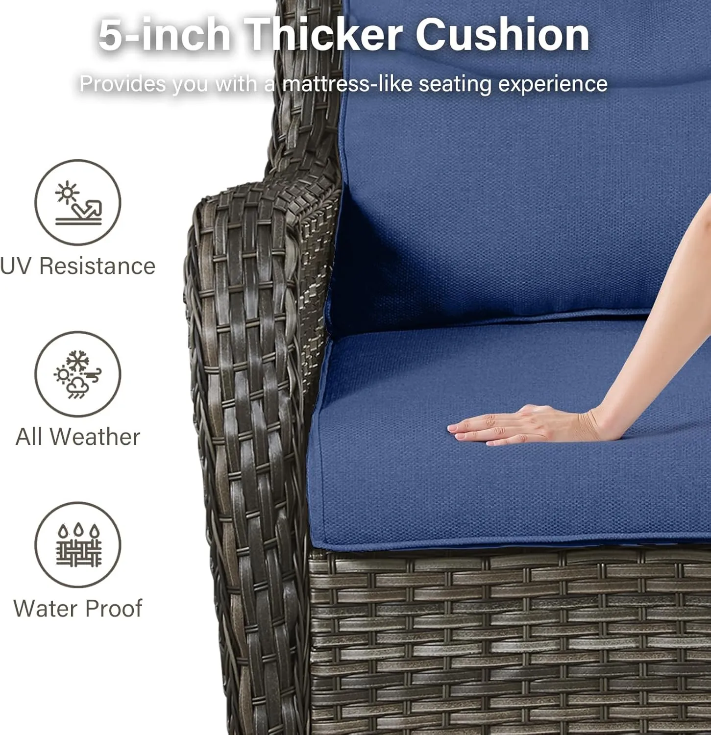 Swivel Patio Chairs Set of 2 with 5" Thick Cushion - Wicker Outdoor Swivel Rocker Patio Chairs, High Back Comfortable Outdoor Glider Chair for Balcony, Porch, Deck, Poolside - Gray/Blue
