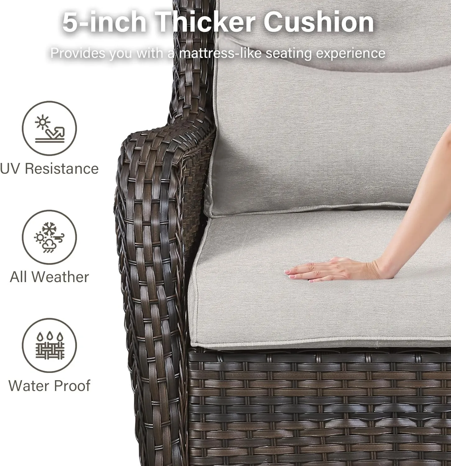 Swivel Patio Chairs Set of 2 with 5" Thick Cushion - Wicker Outdoor Swivel Rocker Patio Chairs, High Back Comfortable Outdoor Glider Chairs for Balcony, Porch, Deck, Poolside - Brown/Beige