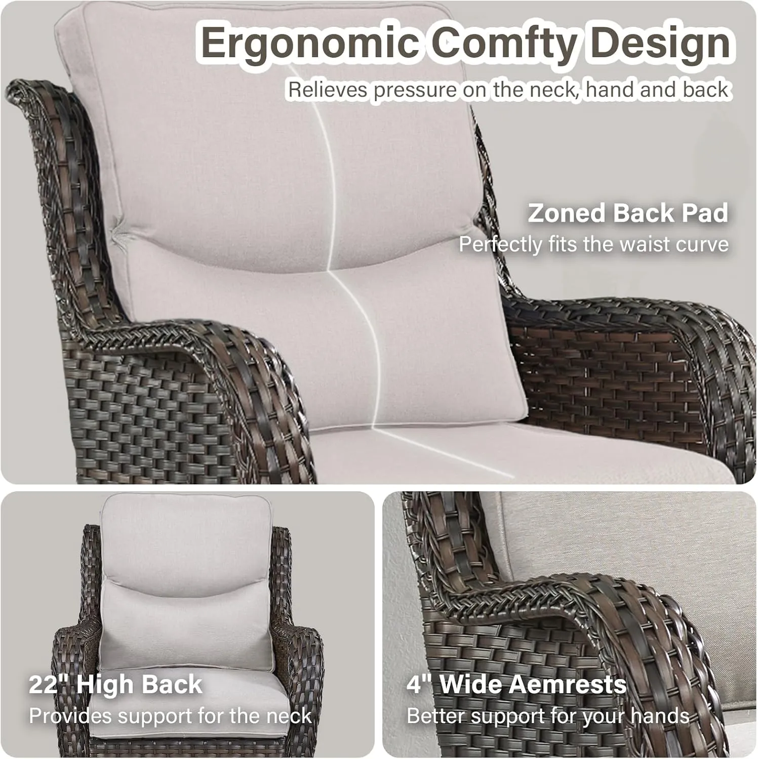 Swivel Patio Chairs Set of 2 with 5" Thick Cushion - Wicker Outdoor Swivel Rocker Patio Chairs, High Back Comfortable Outdoor Glider Chairs for Balcony, Porch, Deck, Poolside - Brown/Beige