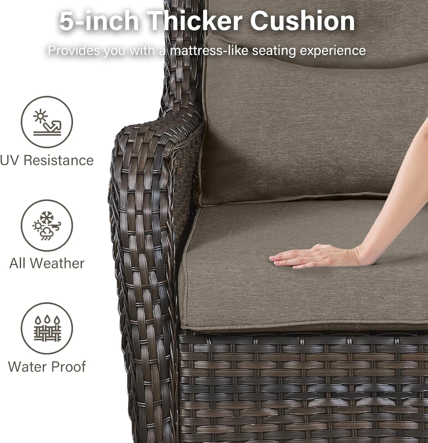 Swivel Patio Chairs Set of 2 with 5" Thick Cushion - Wicker Outdoor Swivel Rocker Patio Chairs, High Back Comfortable Outdoor Glider Chairs for Balcony, Porch, Deck, Poolside - Brown/Gray