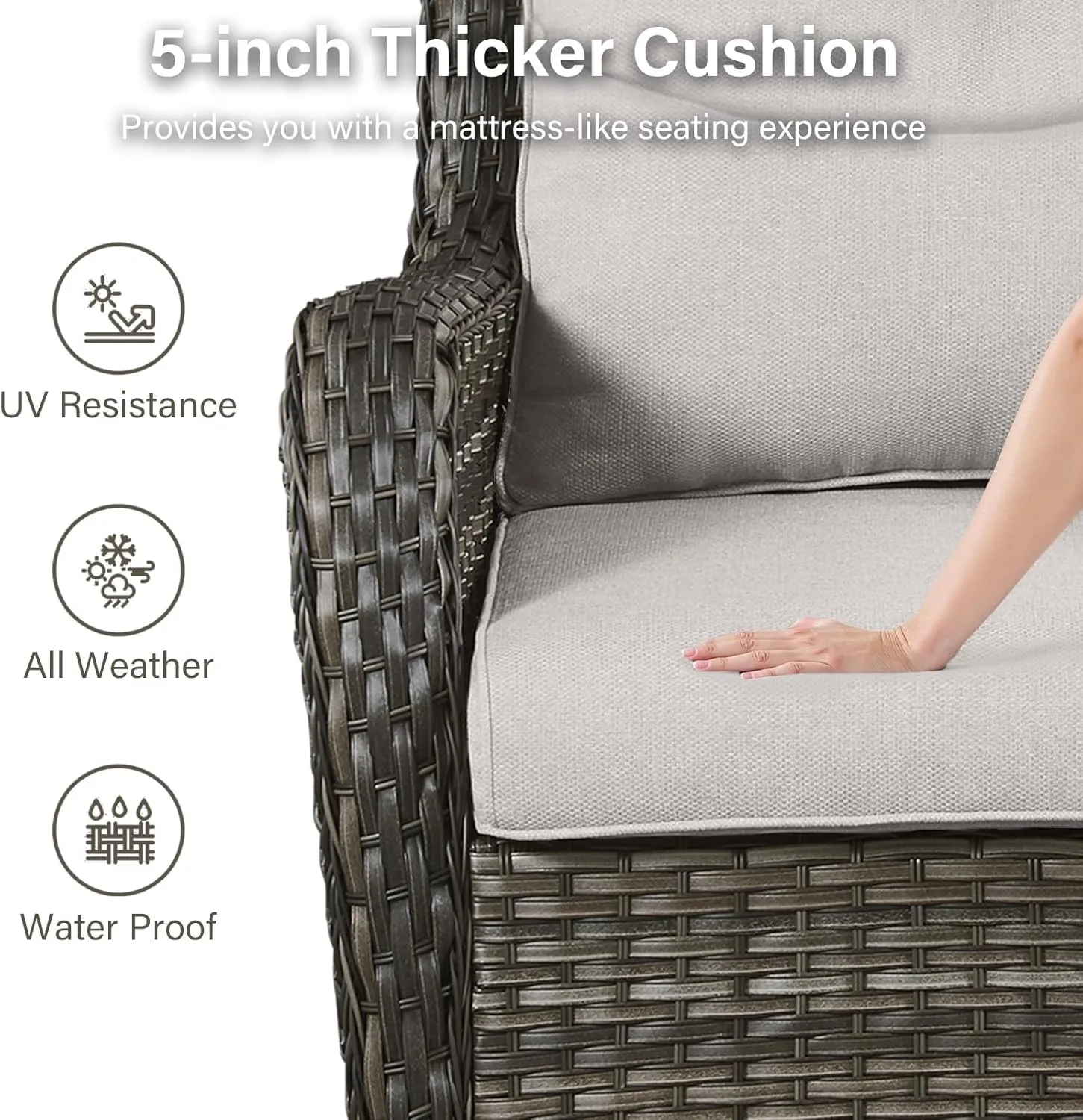 Swivel Patio Chairs Set of 2 with 5" Thick Cushion - Wicker Outdoor Swivel Rocker Patio Chairs, High Back Comfortable Outdoor Glider Chairs for Balcony, Porch, Deck, Poolside - Gray/Beige