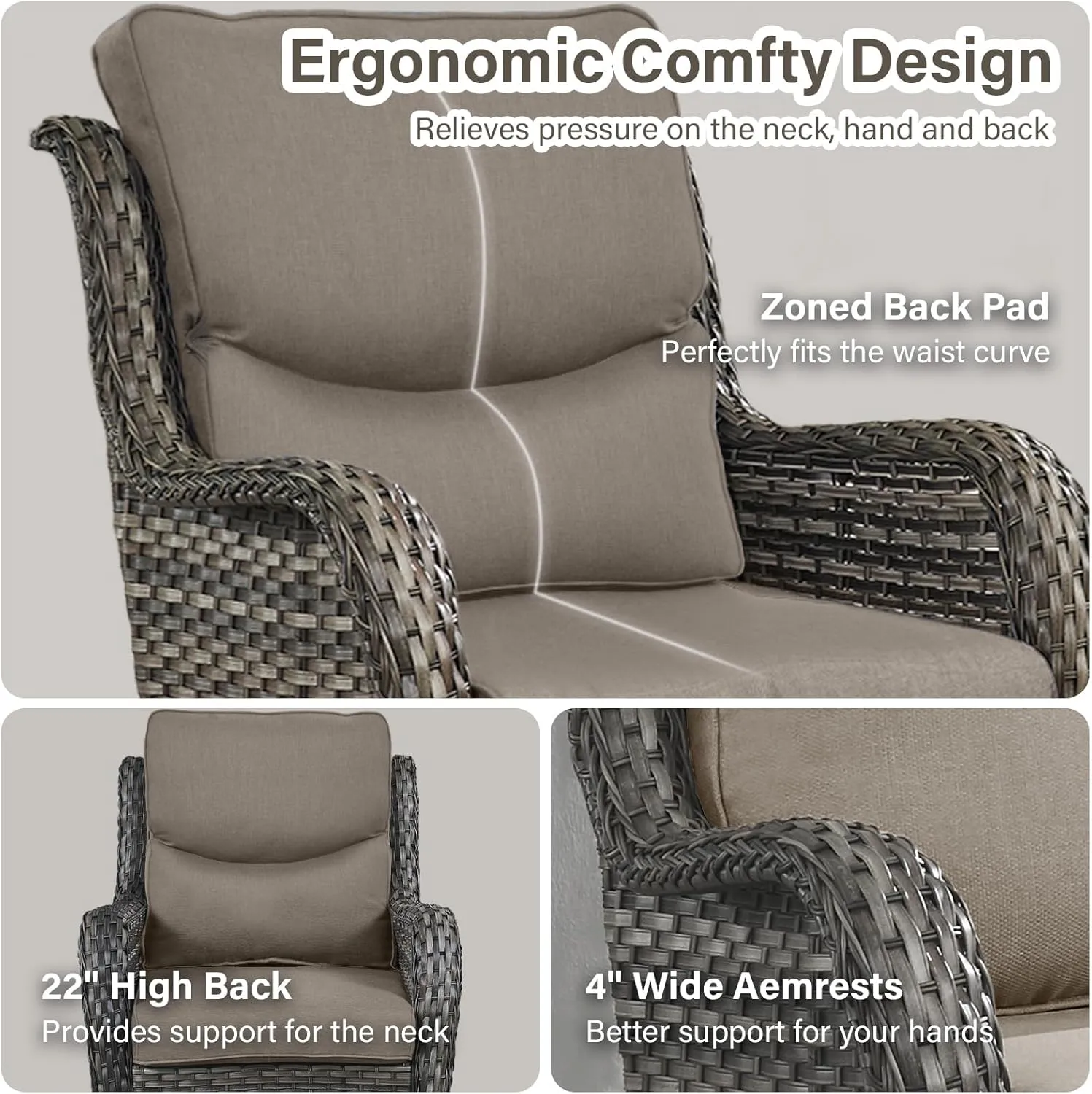 Swivel Patio Chairs Set of 2 with 5" Thick Cushion - Wicker Outdoor Swivel Rocker Patio Chairs, High Back Comfortable Outdoor Glider Chairs for Balcony, Porch, Deck, Poolside - Gray/Gray