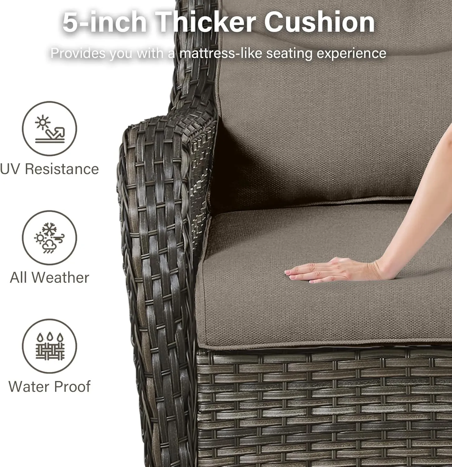 Swivel Patio Chairs Set of 2 with 5" Thick Cushion - Wicker Outdoor Swivel Rocker Patio Chairs, High Back Comfortable Outdoor Glider Chairs for Balcony, Porch, Deck, Poolside - Gray/Gray