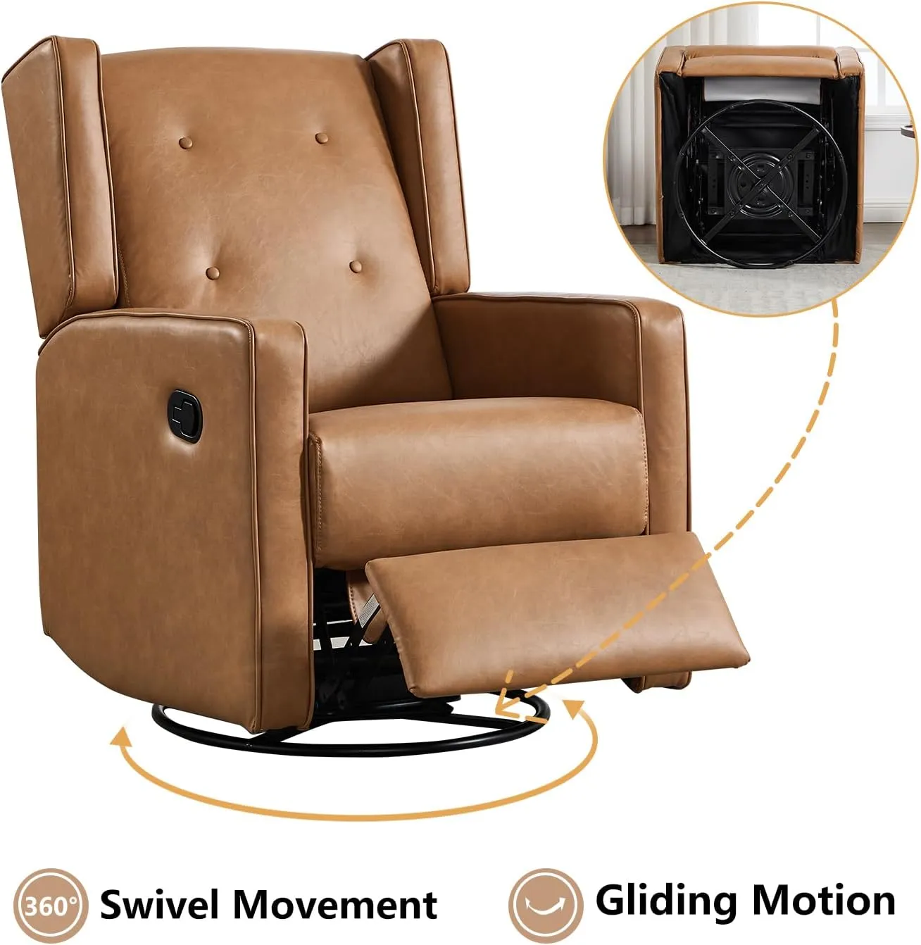 Swivel Rocker Recliner Chair, Nursery Glider Chair, Nursery Rocking Chairs, Manual Reclining Chair, Brown
