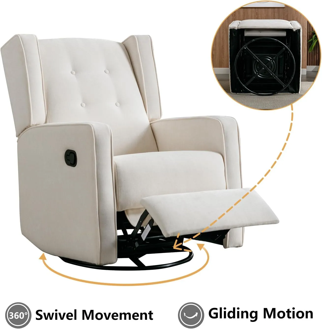 Swivel Rocker Recliner Chair, Nursery Glider Chair, Nursery Rocking Chairs, Manual Reclining Chair, White