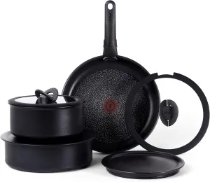 T-fal Ingenio Expertise Non Stick Cookware Set 8 Piece, Induction, Oven Broiler Safe 500F, Stackable Cookware, Pots and Pans, RV, Camping, Fry Pans, Dishwasher Safe, Detachable/Removable Handle Black