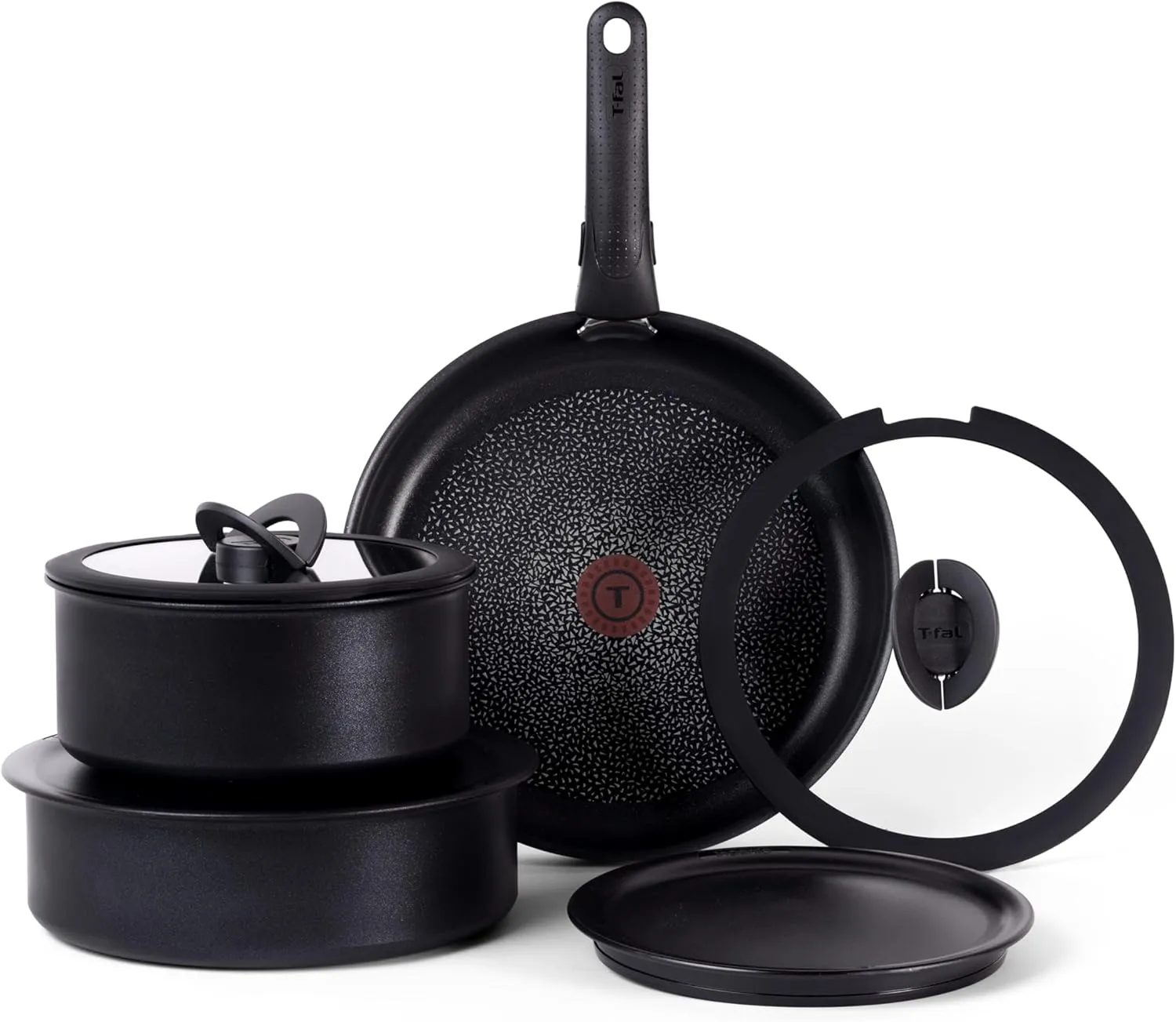 T-fal Ingenio Expertise Non Stick Cookware Set 8 Piece, Induction, Oven Broiler Safe 500F, Stackable Cookware, Pots and Pans, RV, Camping, Fry Pans, Dishwasher Safe, Detachable/Removable Handle Black