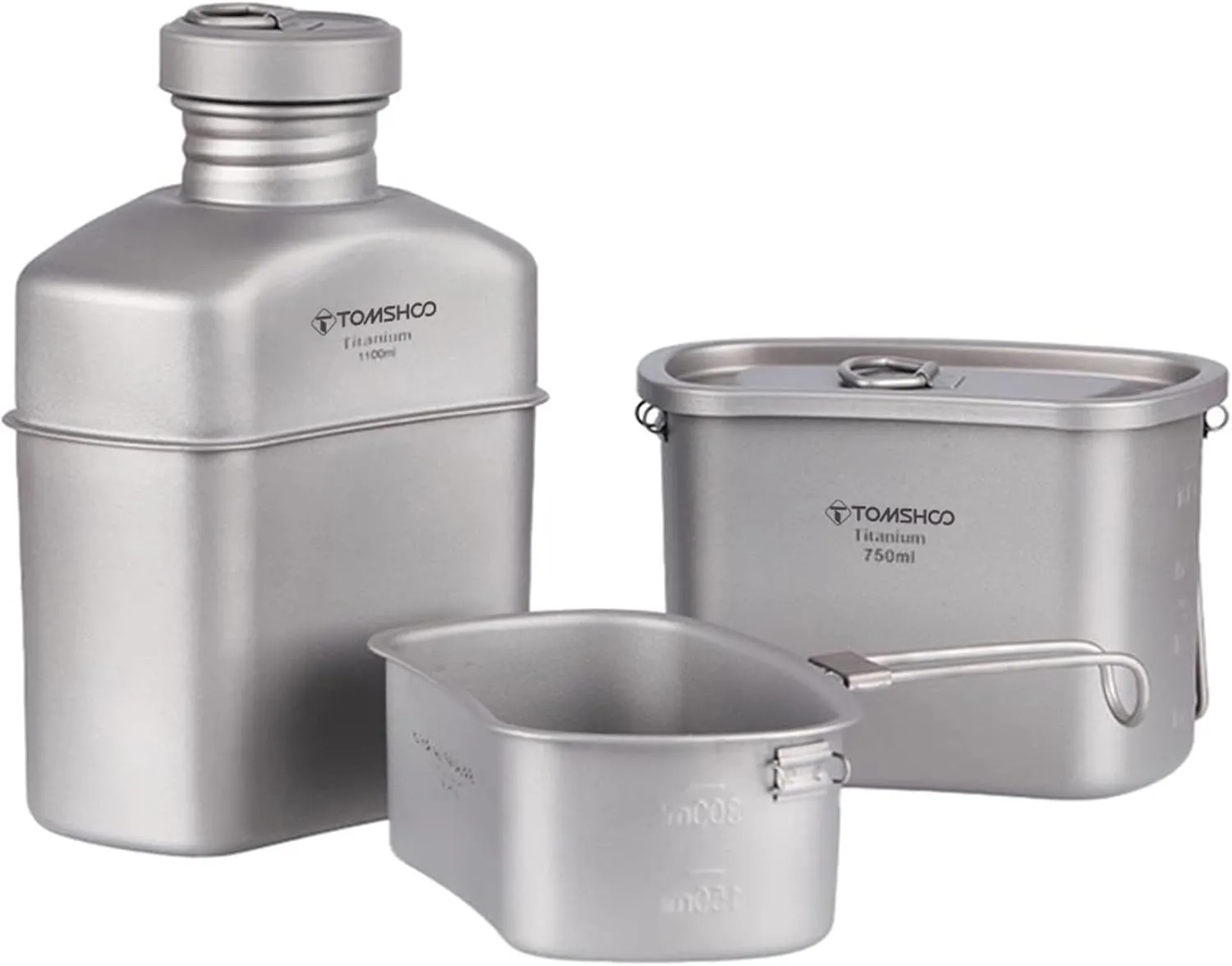 Tableware Suit, Titanium Water Bottle Outdoor Canteen Cups Set Ultralight Cooking Set Camping Cookware Dinnerware Drinking Kettle with Camouflage Bag 1100ml   750ml   400ml