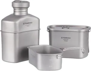 Tableware Suit, Titanium Water Bottle Outdoor Canteen Cups Set Ultralight Cooking Set Camping Cookware Dinnerware Drinking Kettle with Camouflage Bag 1100ml   750ml   400ml