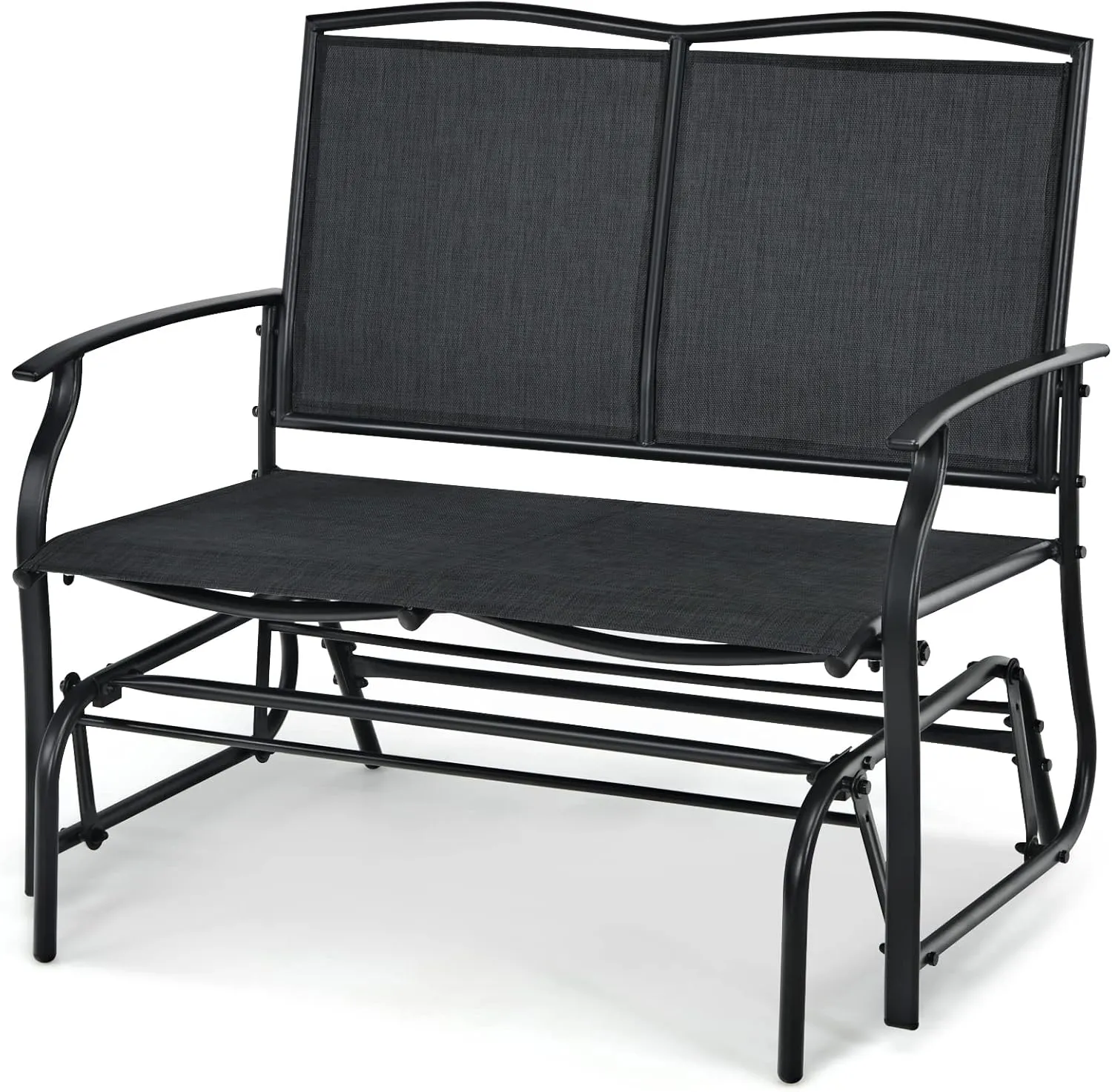 Tangkula 2-Person Patio Glider Bench, Outdoor Rocker Glider Loveseat Chair W/Heavy-Duty Steel Frame, Breathable Seat Fabric, Rocking Lounge Chair for Poolside, Garden, Backyard (Black)