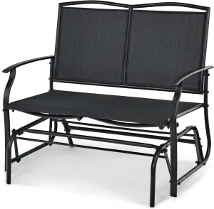 Tangkula 2-Person Patio Glider Bench, Outdoor Rocker Glider Loveseat Chair W/Heavy-Duty Steel Frame, Breathable Seat Fabric, Rocking Lounge Chair for Poolside, Garden, Backyard (Black)