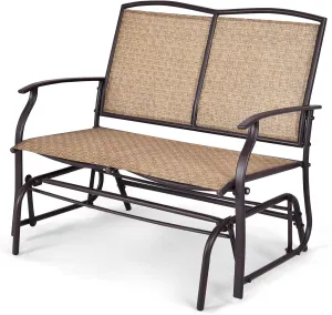 Tangkula 2-Person Patio Glider Bench, Outdoor Rocker Glider Loveseat Chair W/Heavy-Duty Steel Frame, Breathable Seat Fabric, Rocking Lounge Chair for Poolside, Garden, Backyard (Brown)