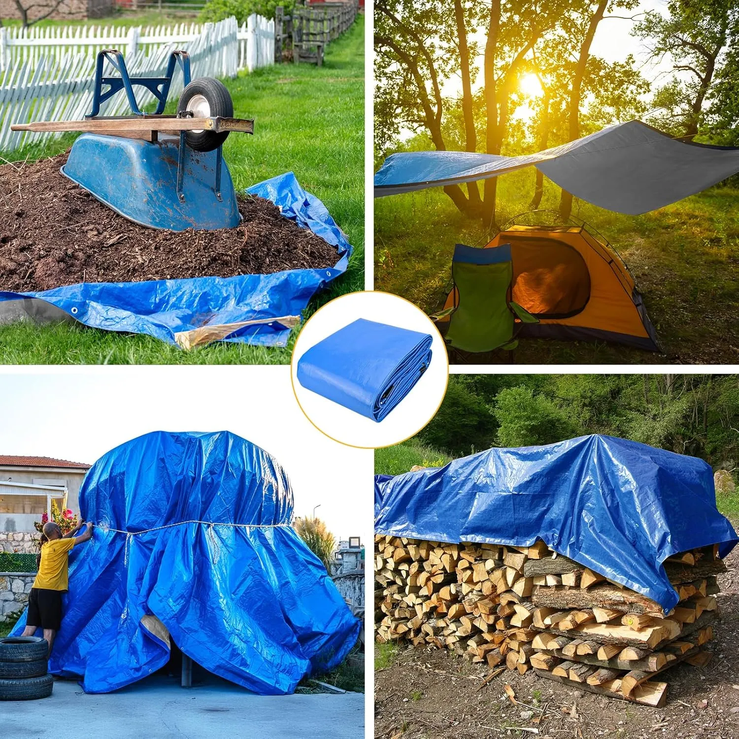 Tarp 10x20 Feet 14 Mil Heavy Duty Waterproof Tarp, Large Multipurpose Cover with Brass Grommets and Reinforced Edges, UV Resistant Thick Poly Tarps for Outdoor Camping Tent Pool Car, Blue